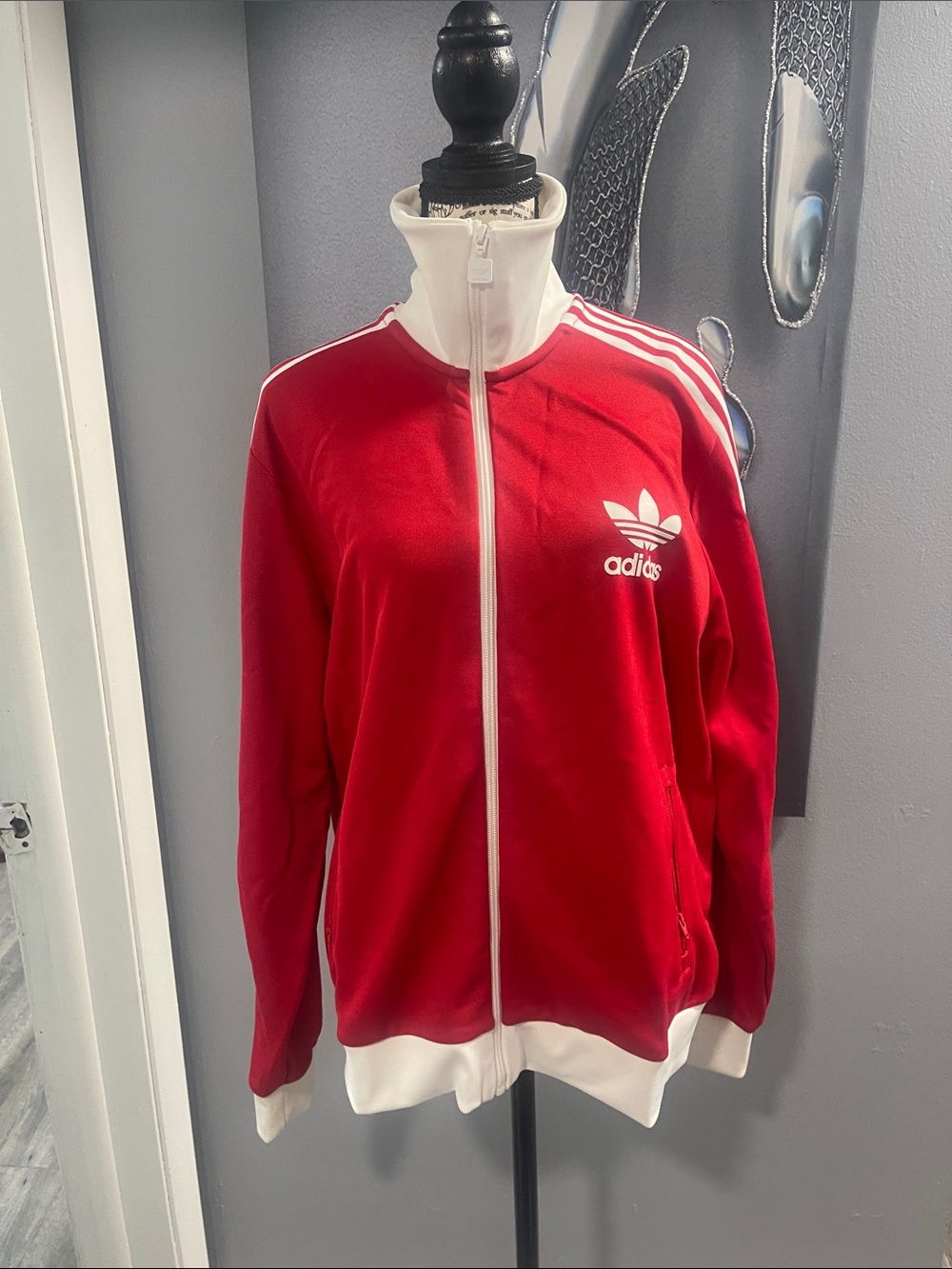 adidas Red and White Women's Bomber Track Jacket